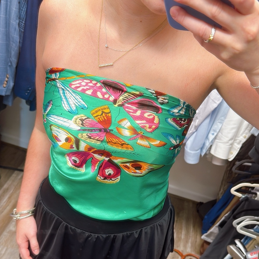 Vibrant Green Butterfly Scarf Top‎
